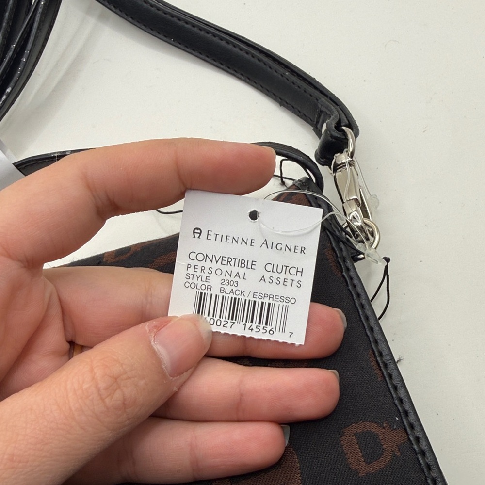 NWT Vtg Etienne Aigner Crossbody Convertible Clutch Wristlet Purse Brown Black - Picture 13 of 16